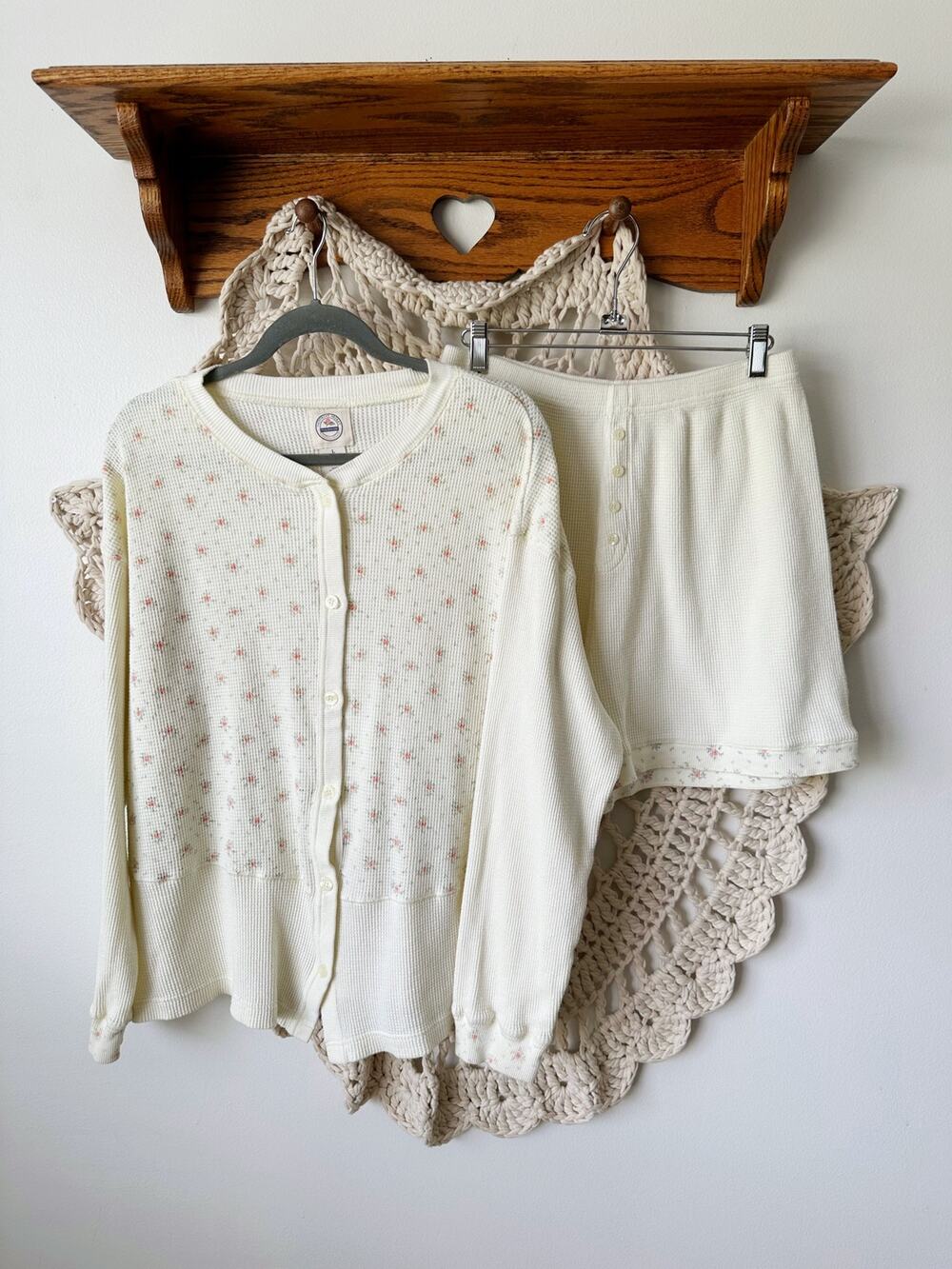 Victoria’s Secret Country Butter Yellow Floral Waffle Knit Thermal Pajama Set
